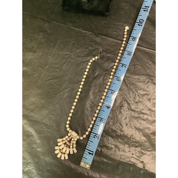VTG Joseph Warner Goldtone & White Moonstone Rhinestone Choker 15” Necklace Adju - Picture 5 of 5